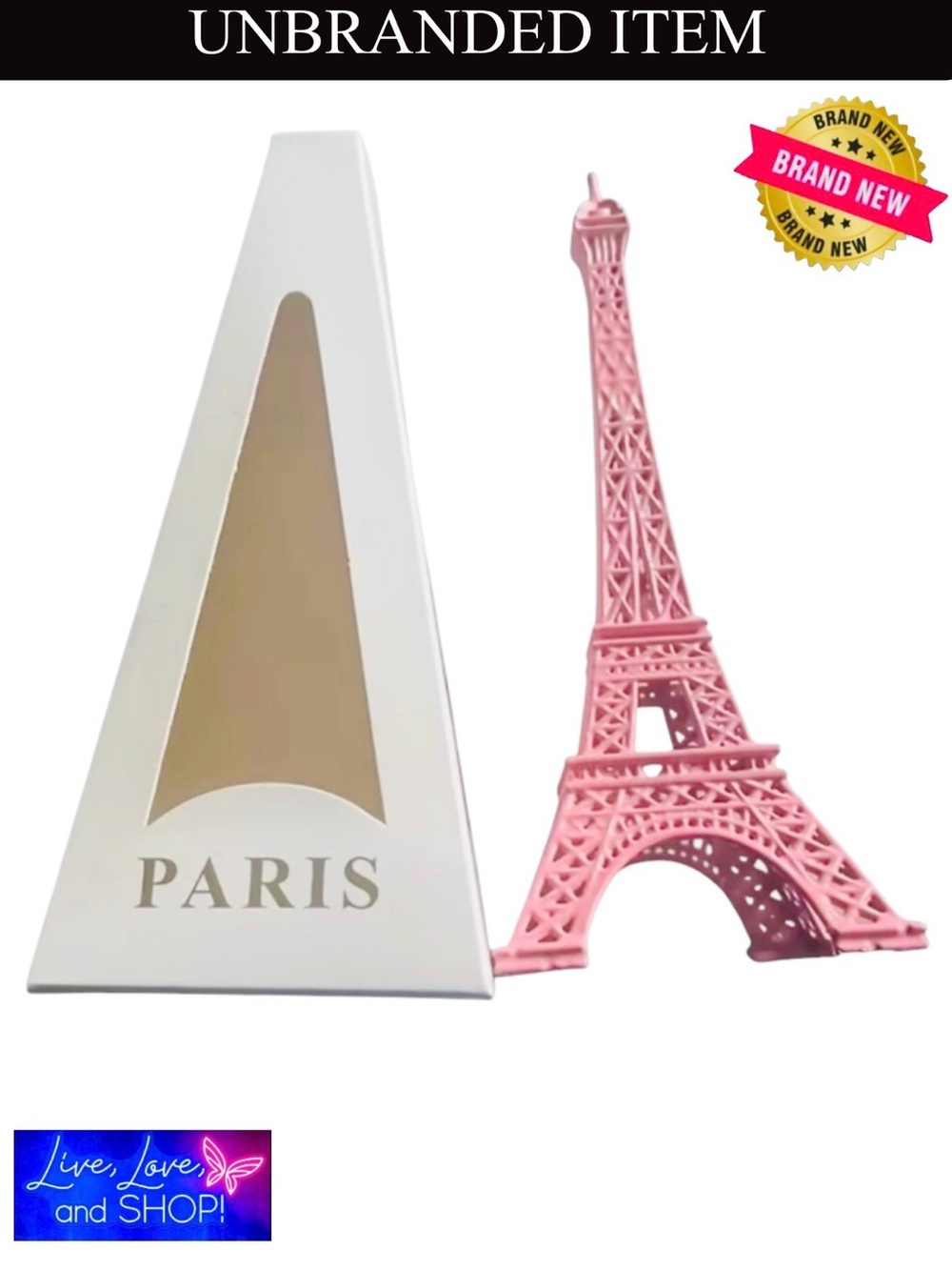 DECOR: Pink Eiffel Tower Figurine with White Paris Box, NWOT